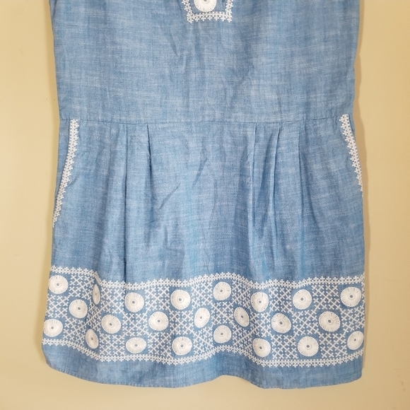 Madewell Chambray Embroidered Cotton Sunstitch Tunic Dress W/ Pockets Size XS - Picture 5 of 10
